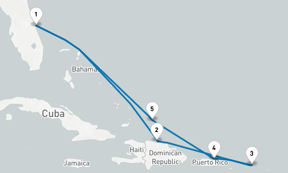 8 days, round-trip Eastern Caribbean with Puerto Rico 9日間
