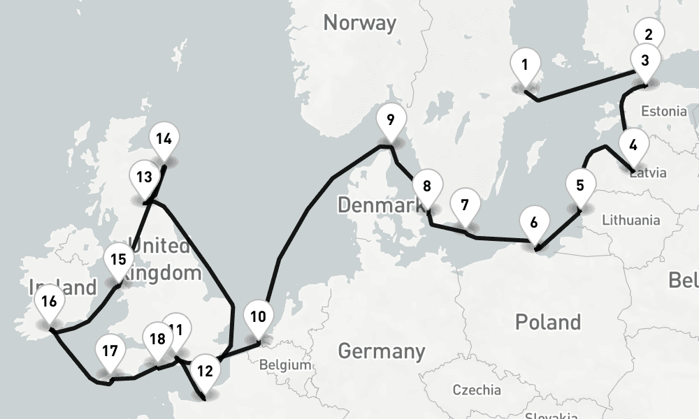 21 days, one-way from Stockholm to Southampton 22日間