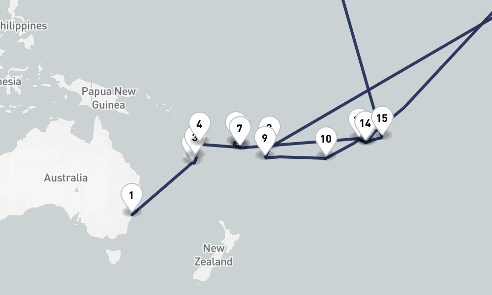 35 days, one-way from Sydney to Seattle 36日間