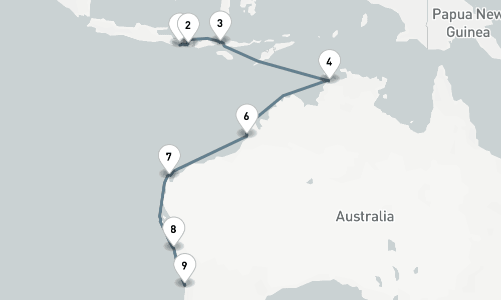 14 days, one-way from Benoa to Fremantle 15日間