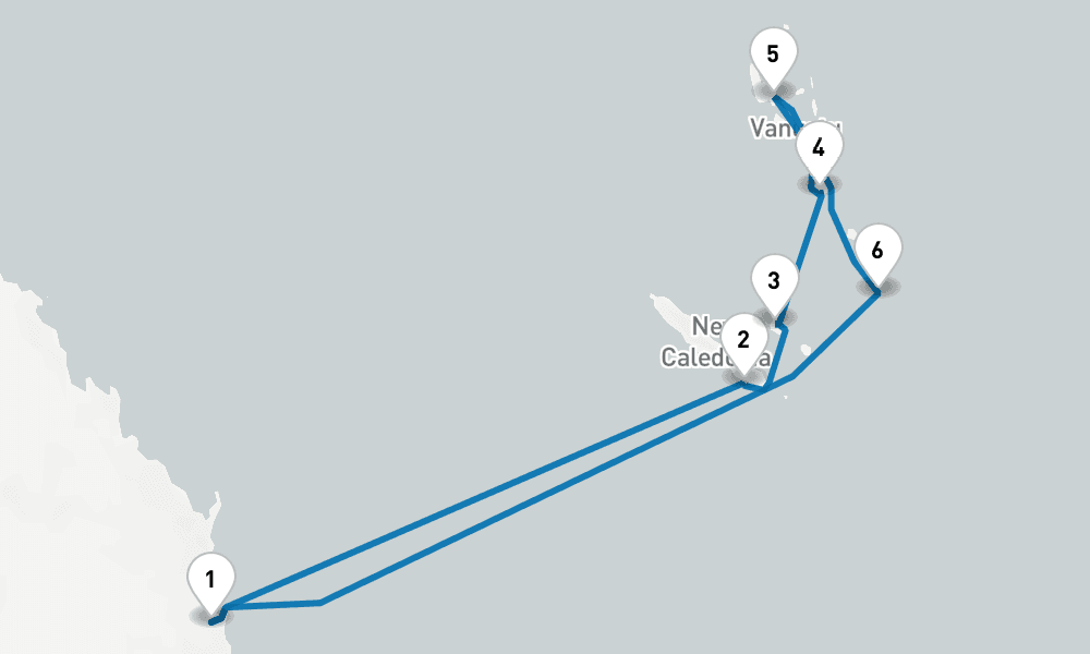11 days, round-trip New Caledonia Vanuatu 12日間