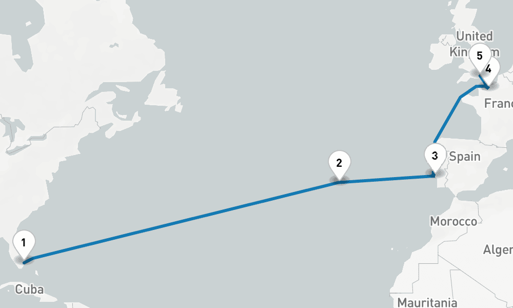 14 days, one-way from Fort Lauderdale to Southampton 15日間
