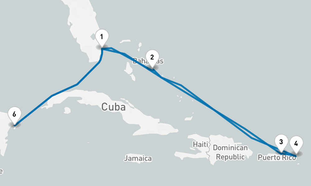 11 days, round-trip Caribbean EastWest Adventurer 12日間