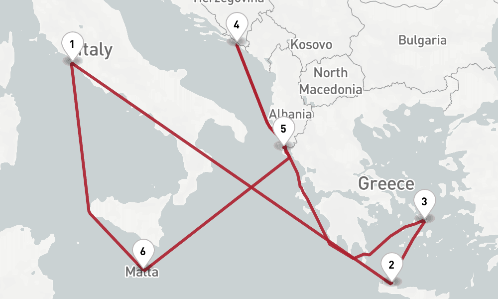 9 days, round-trip Mediterranean With Greek Isles Cruise From Civitavecchia Rome 10日間