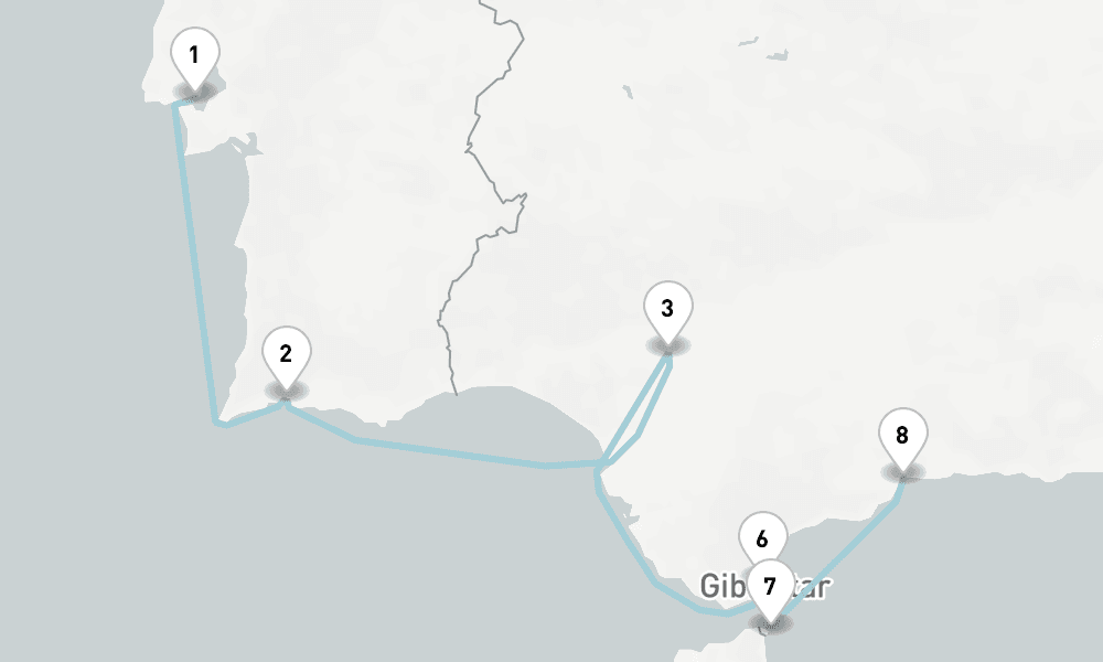7 nights / 8 days, one-way from Lisbon to Malaga