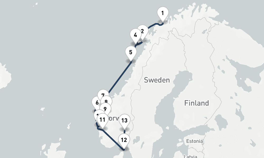 11 days, one-way from Tromso to Oslo 12日間