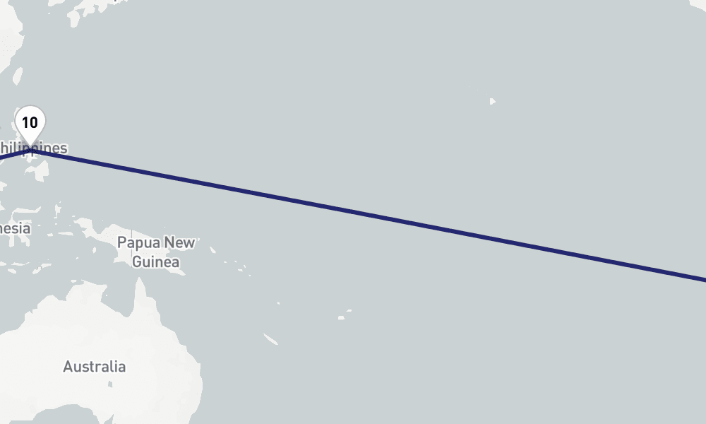 19 days, one-way from Colon to Valparaiso-Santiago 20日間