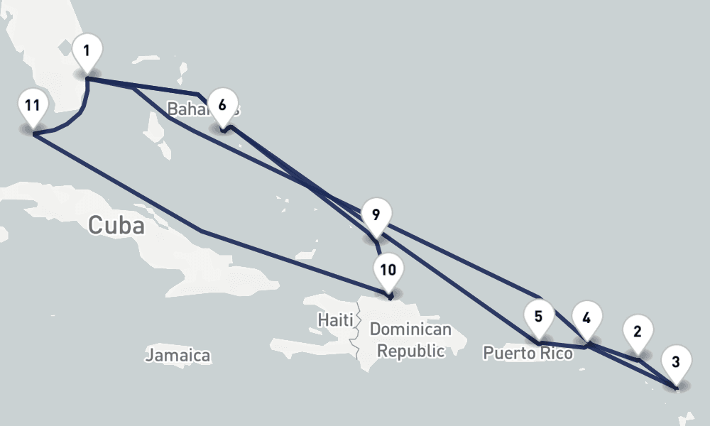 16 days, round-trip Eastern Caribbean Holiday Amber Cove Bahamas 17日間