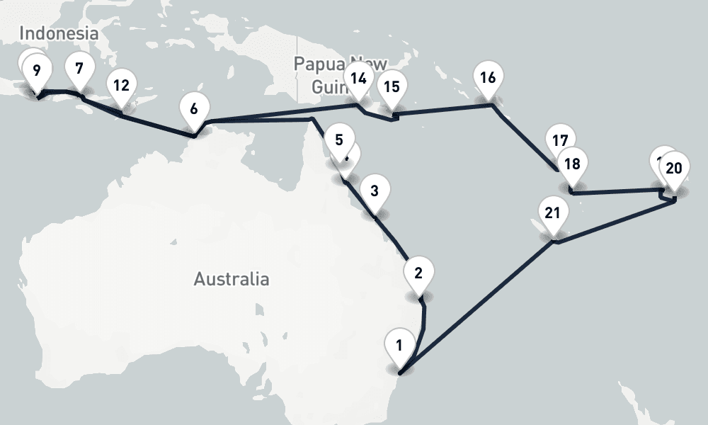 35 days, round-trip Mesmerizing Melanesia Sydney to Sydney 36日間