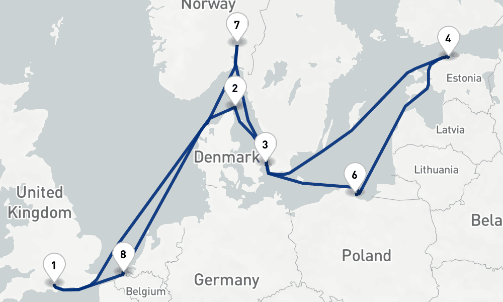 14 nights / 15 days, Southampton (England) Round trip