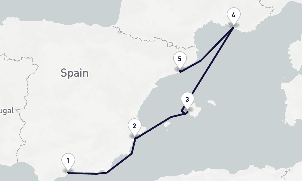 4 days, one-way from Malaga to Barcelona 5日間