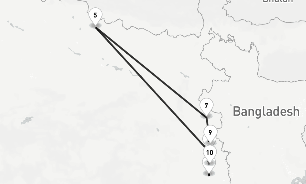 9 days, one-way from Kolkata to Varanasi City 10日間