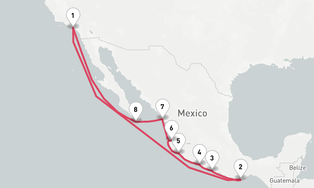 14 days, round-trip Mexican Riviera 15日間