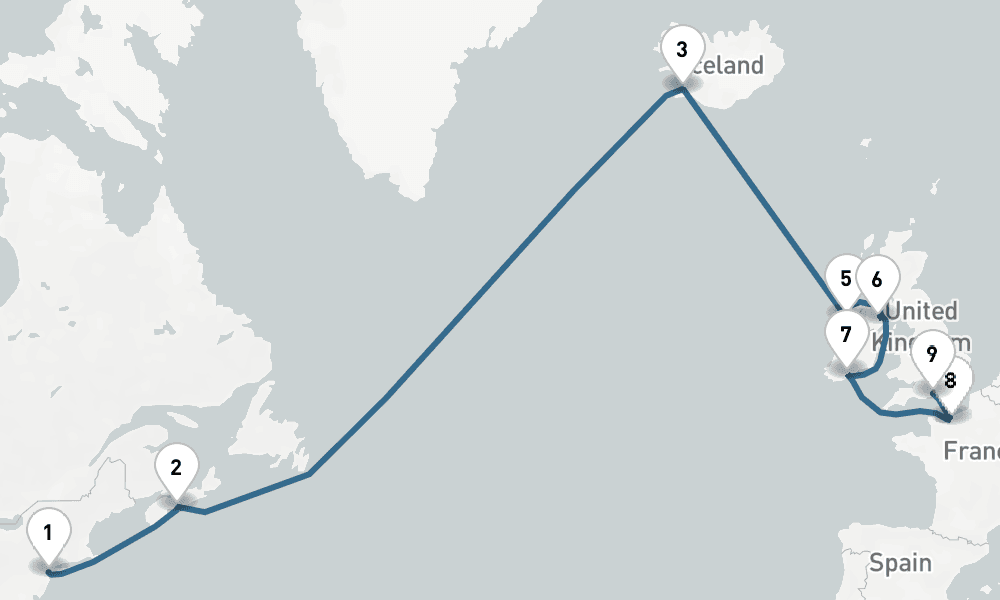 15 days, one-way from New York to Southampton 16日間