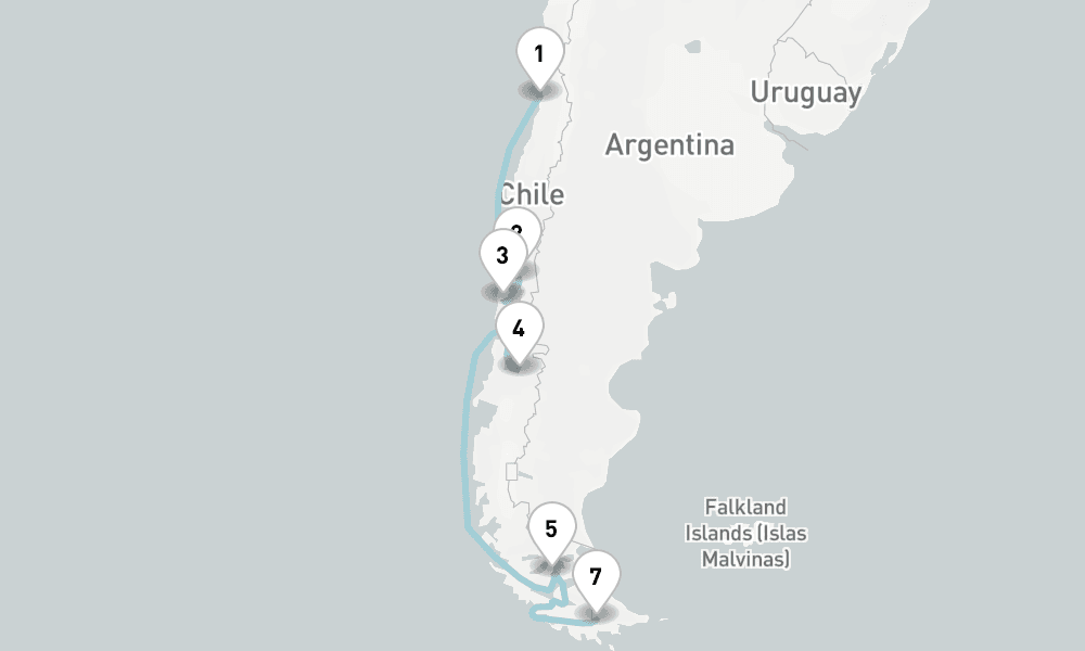10 days, one-way from Valparaiso-Santiago to Ushuaia 11日間