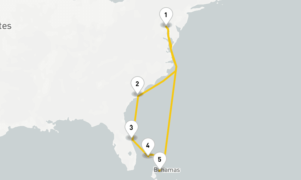 8 days, round-trip Southeast Coast Bahamas 9日間