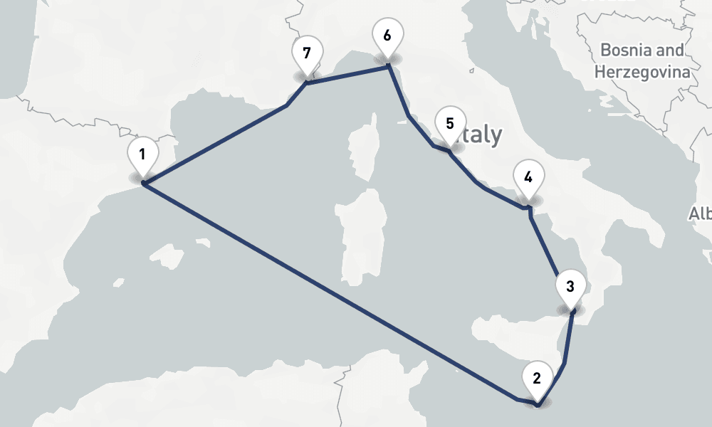 10 days, round-trip Italy, France Malta 11日間