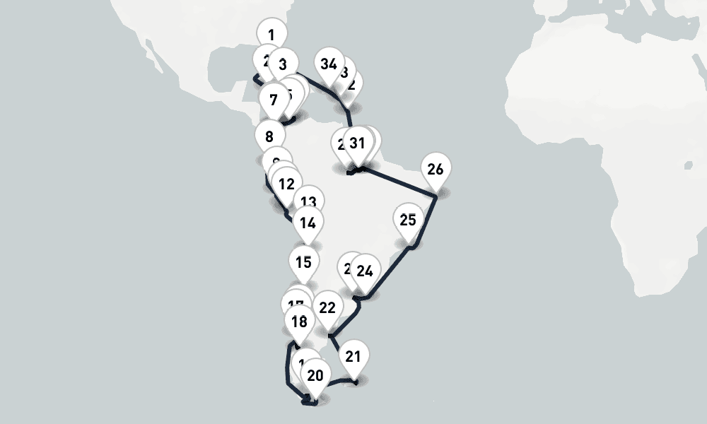 65 days, round-trip South American Adventure Miami to Miami 66日間