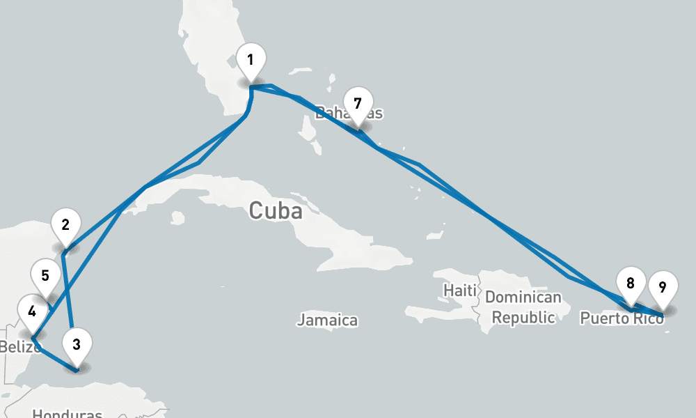 14 days, round-trip EasternWestern Caribbean Adventurer 15日間