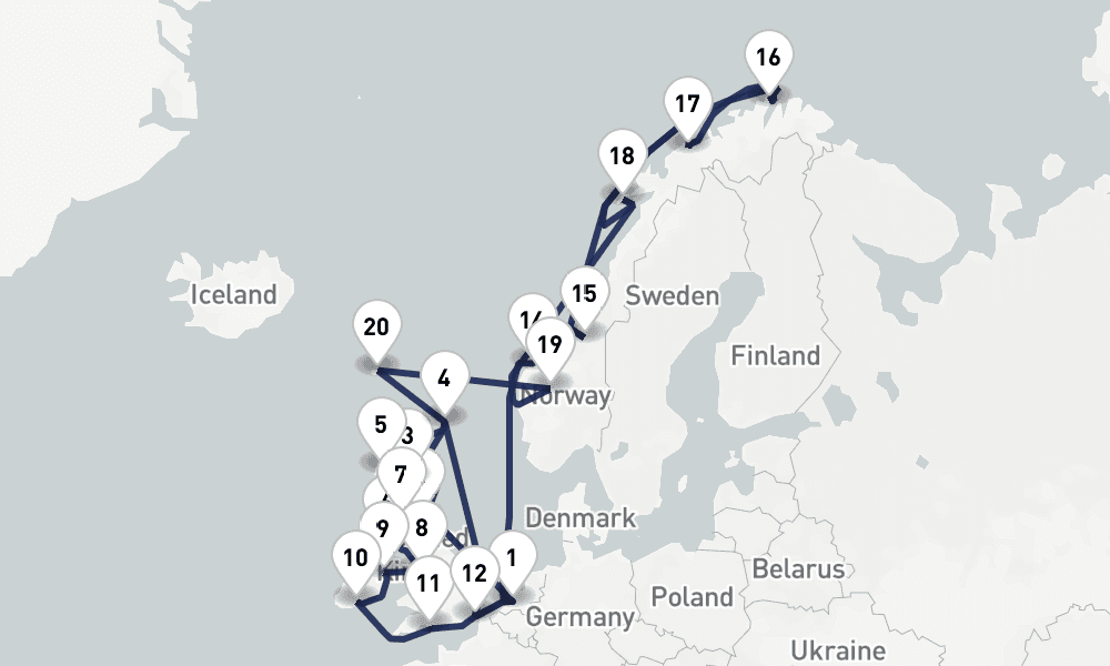 29 days, round-trip British Isles Arctic Circle Collectors Voyage 30日間