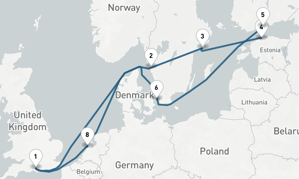 12 days, round-trip Northern Europe Round-Trip London Helsinki Copenhagen 13日間