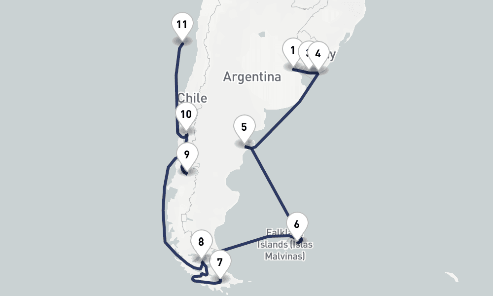 22 days, one-way from Buenos Aires to San Antonio 23日間