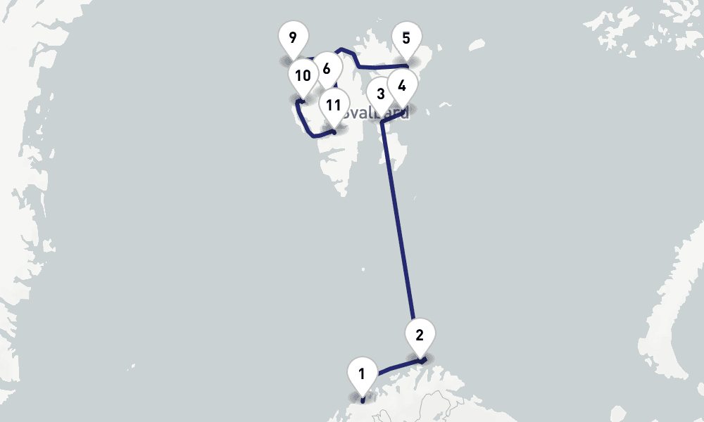16 days, one-way from Tromso to Longyearbyen 17日間