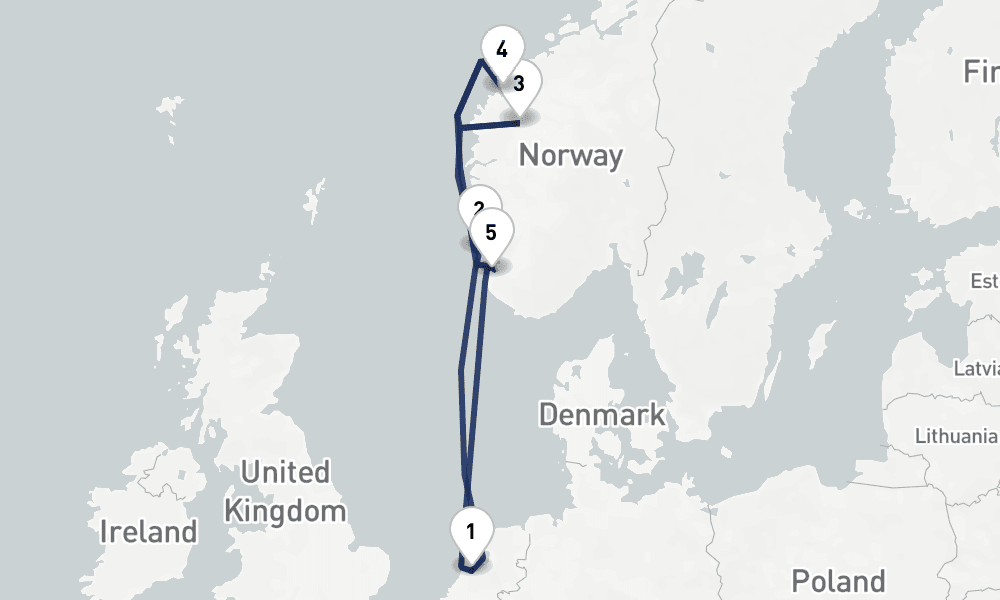 7 days, round-trip Norwegian Fjords 8日間