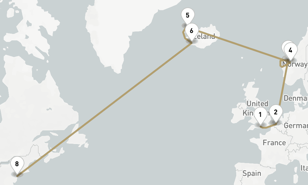 14 days, one-way from Southampton to New York 15日間