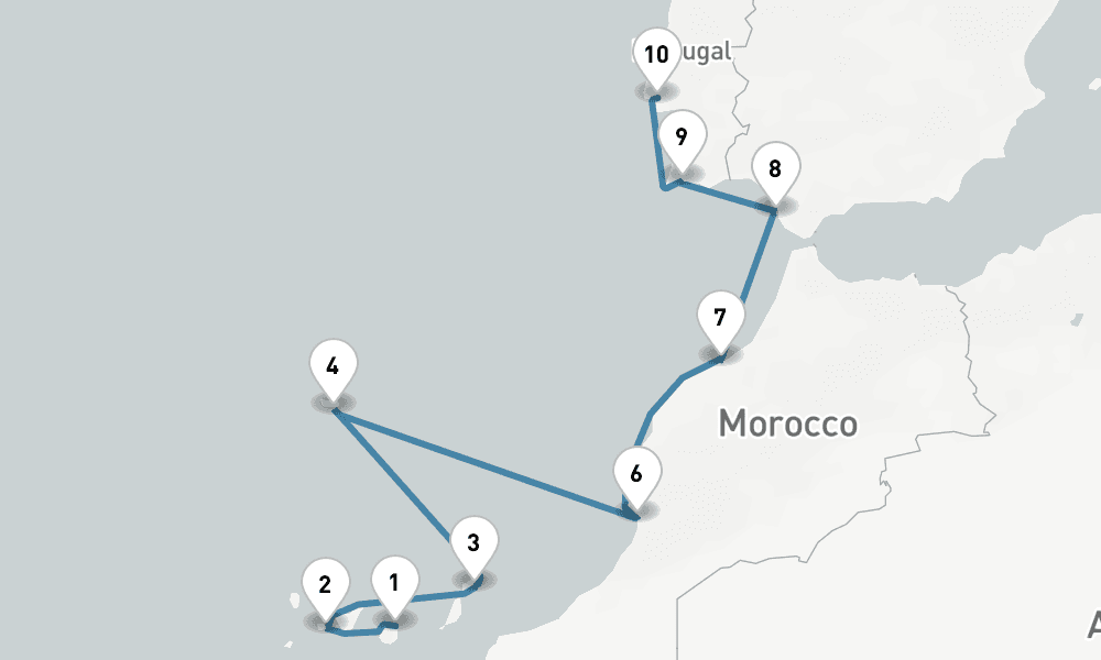 10 days, one-way from Las Palmas de Gran Canaria to Lisbon 11日間