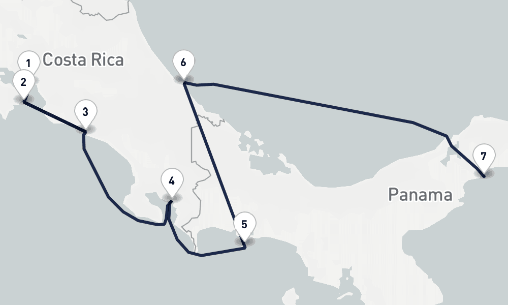 7 nights / 8 days, one-way from Puntarenas (Puerto Caldera, Costa Rica) to Panama City (Fuerte Amador, Balboa)