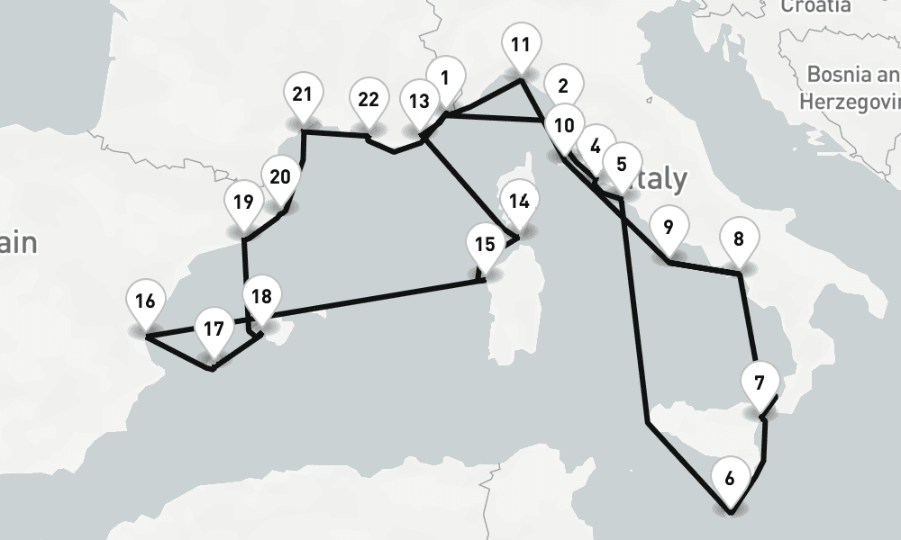 24 nights / 25 days, Villefranche-sur-Mer (Nice, France Riviera) Round trip