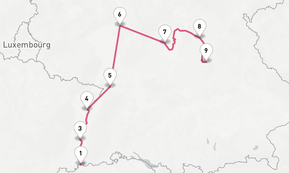 10 nights / 11 days, one-way from Basel to Nuremberg