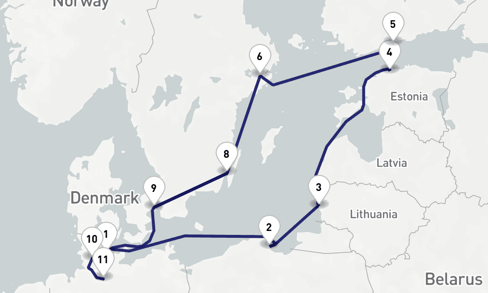 12 nights / 13 days, one-way from Kiel to Hamburg