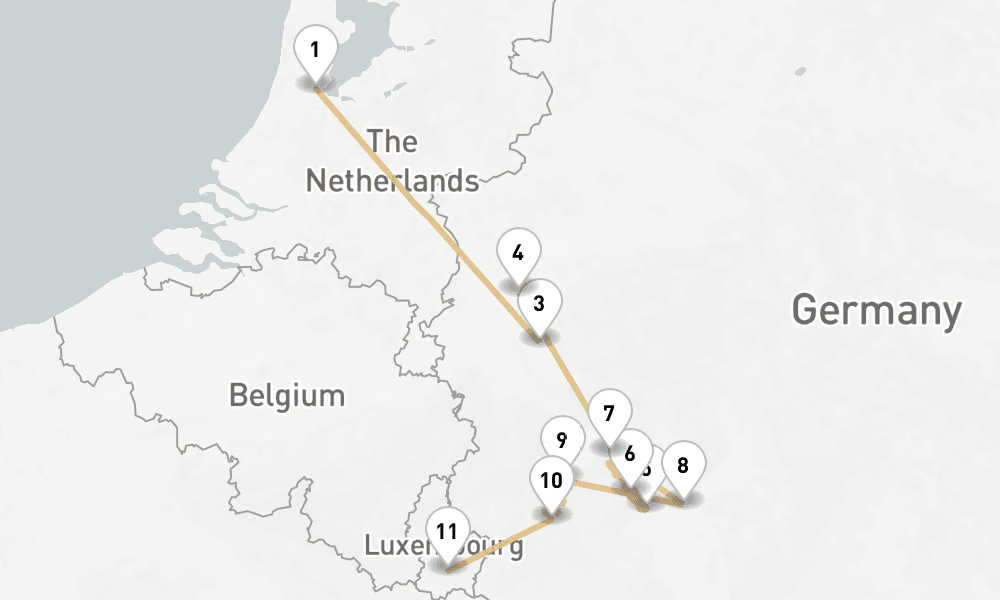 7 nights / 8 days, one-way from Amsterdam (Holland) to Luxembourg