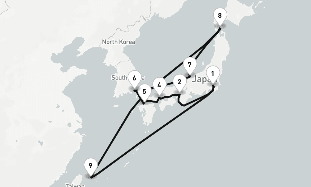 14 nights / 15 days, Tokyo Round trip