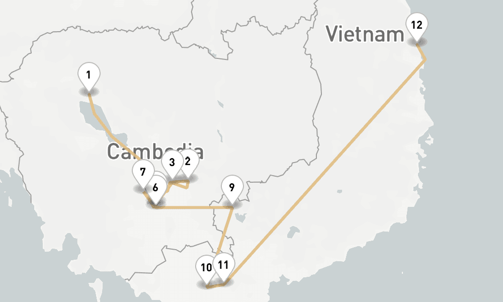 7 nights / 8 days, one-way from Siem Reap to Phu My (Ho Chi Minh City / Saigon, Vietnam)