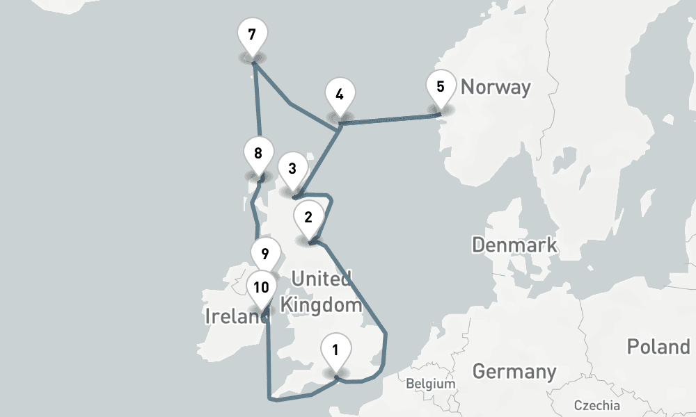 12 nights / 13 days, Southampton (England) Round trip