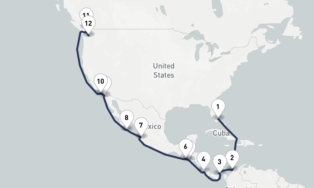 20 days, one-way from Fort Lauderdale to Seattle 21日間