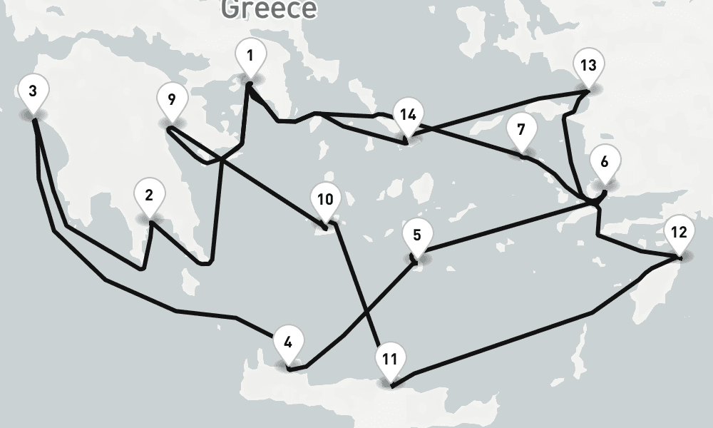 14 days, round-trip Athens Piraeus To Athens Piraeus 15日間