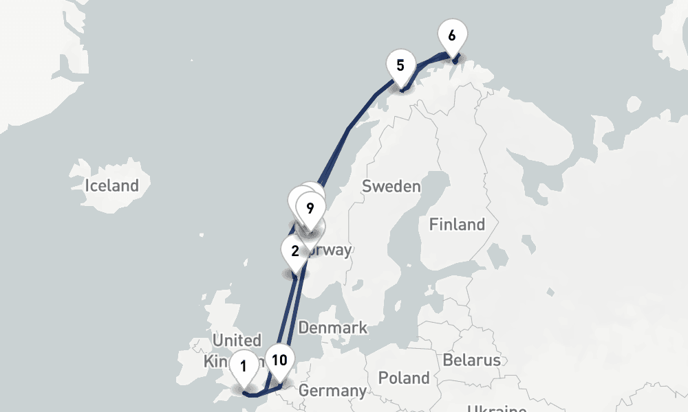 14 days, round-trip Norwegian Fjords Arctic Circle 15日間