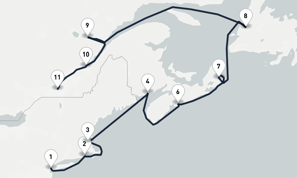 11 days, one-way from New York to Montreal 12日間