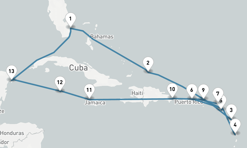 17 days, round-trip The Americas Caribbean - Fort Lauderdale To Fort Lauderdale 18日間