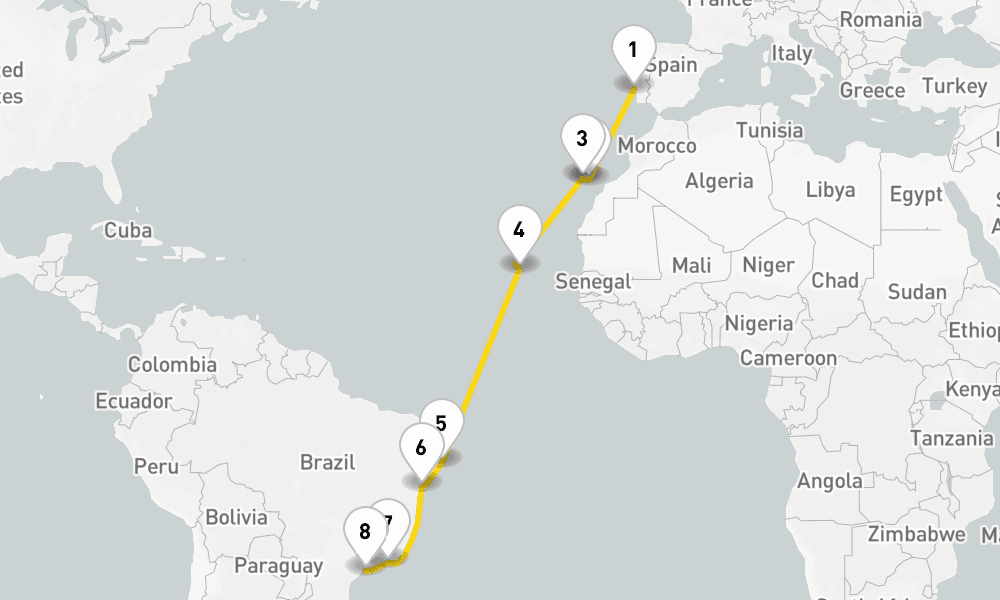 15 days, one-way from Lisbon to Santos 16日間