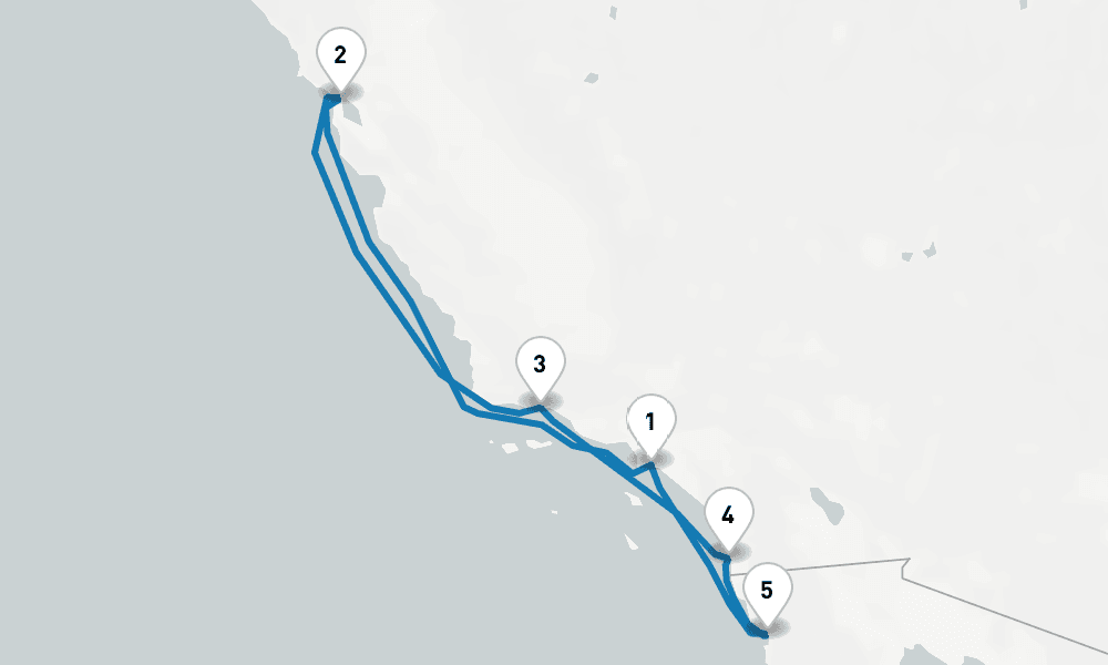 7 days, round-trip Classic California Coast 8日間