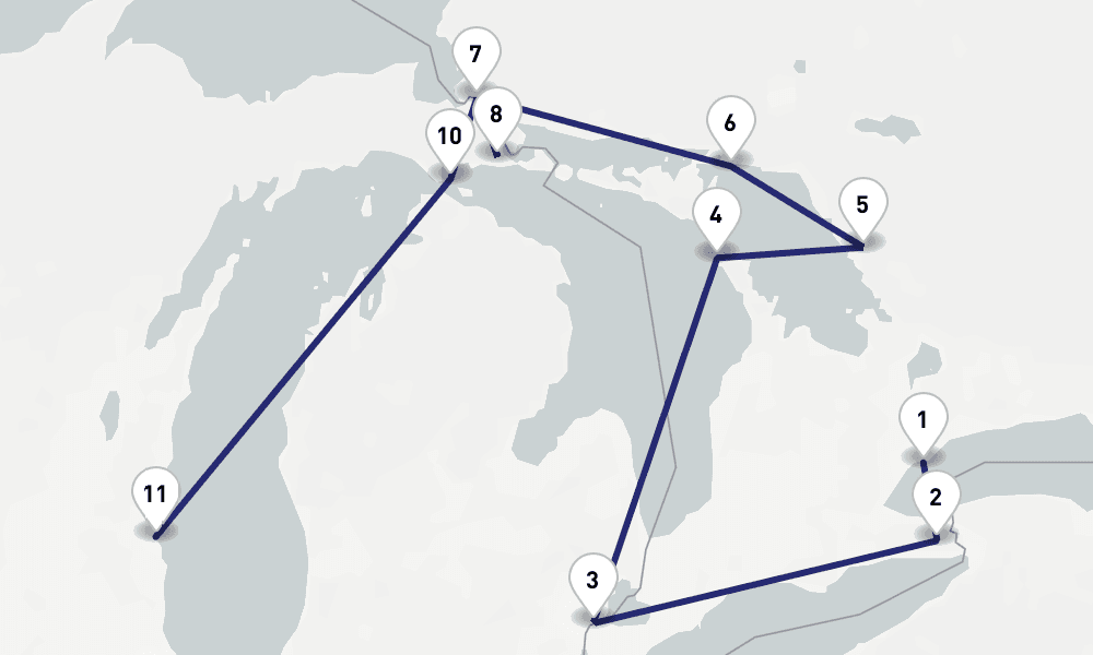 13 days, one-way from Toronto to Milwaukee WI 14日間