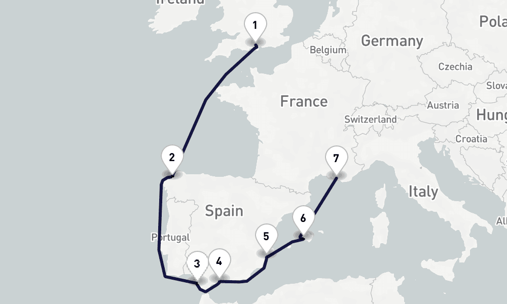 8 days, one-way from Southampton to Marseille 9日間