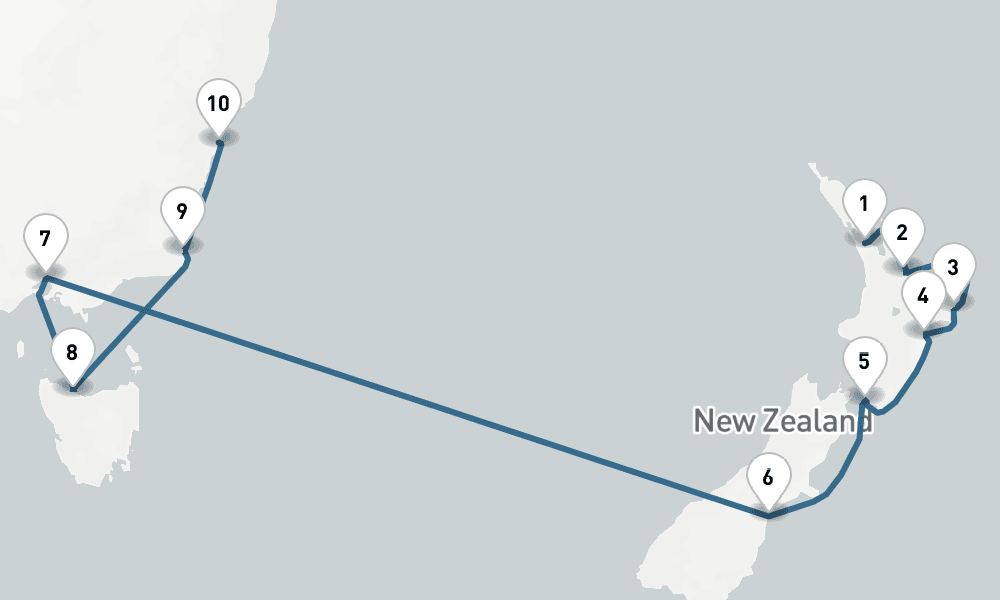 12 days, one-way from Auckland to Sydney 13日間