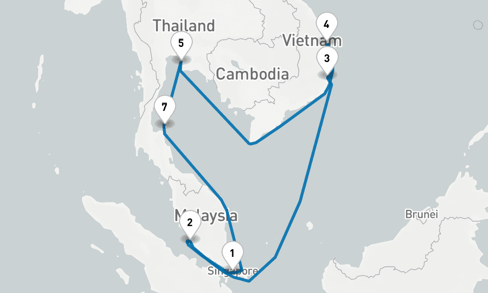 11 days, round-trip Malaysia, Thailand Vietnam 12日間
