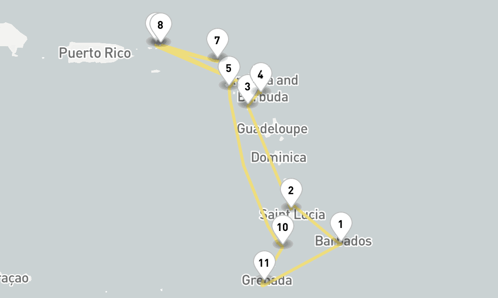 14 days, round-trip Exotic Caribbean Isles 15日間